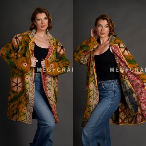 Reasonable Prices Women Wear Reversible <b>Kantha</b> Coat Vintage Kaantha Quilt <b>Jacket</b> Bomber Style Boho <b>Jacket</b> - Product Image 2