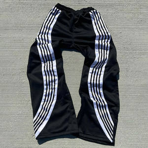 Pantalon de survêtement en tricot droit à rayures incurvées pour hommes Streetwear Pantalon de survêtement à jambe droite surdimensionné en coton polyester à rayures pour hommes - Product Image 2