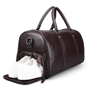 Leather Duffel <b>Bag</b> <b>With</b> <b>Shoe</b> <b>Compartment</b> Zipper Closure Travel <b>Weekender</b> <b>Bag</b> Dark Brown - Product Image 5
