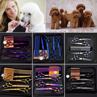Ensemble de ciseaux incurvés pour chiens en acier inoxydable Tondeuse pour animaux de compagnie Ciseaux droits Kit de ciseaux de toilettage professionnels