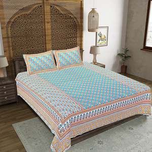 Juego de Sábanas Dobles de Algodón 100% de 240 Hilos con Estampado Floral Azul Turquesa, con 2 Fundas de Almohada, Colección de 3 Piezas para el Hogar (SHKV1038) - Product Image 1