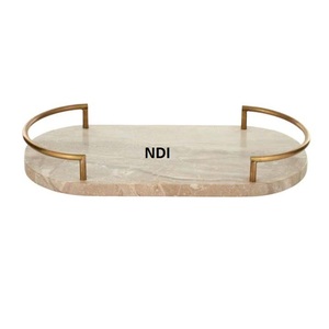Superior Quality Food Server Metal <b>Tray</b> Eco Friendly Marble Finished <b>Dinner</b> Table Decoration Serving <b>Tray</b> - Product Image 1