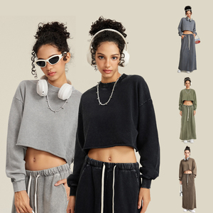 เสื้อครอปมีฮู้ดของผู้หญิงเสื้อสเวตเตอร์แบบสวมหัวของผู้หญิงเสื้อครอปแบบวินเทจแบบสั่งทำ380gsm ฝรั่งเศสเทอร์รี่เสื้อมีฮู้ดเสื้อครอปใส่ได้ทั้งชายและหญิง - Product Image 3