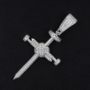 Men's Moissanite Nail <b>Cross</b> Pendant Silver White Gold Plated Hip Hop <b>Jewelry</b> - Product Image 4