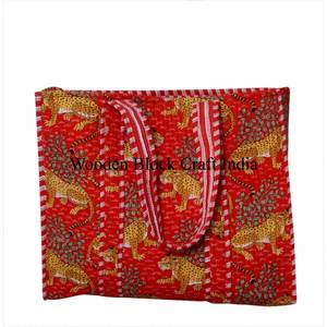 Sac fourre-tout matelassé en coton vintage imprimé en blocs de jungle fait à la main, écologique, logo personnalisé, fermeture éclair, hiver, printemps, été - Product Image 5