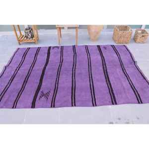 Tapis turc vintage 4,9x10,5 pieds, grand tapis, tapis en laine unie violet noir - Product Image 3