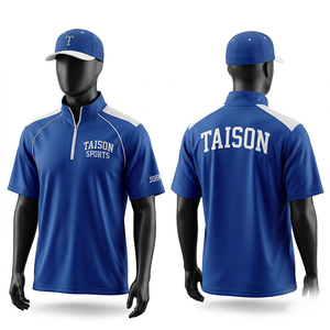 Premium 280 GSM Interlock Polyester Baseball Quarter <b>Zip</b> Training <b>Top</b> Aqua Blue Black Contrast Panels Custom Sublimation logo - Product Image 2