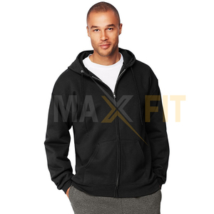 Sweat à capuche 100% coton unisexe grande taille fermeture éclair confortable respirant col à capuche uni motif solide chaleur hivernale - Product Image 5