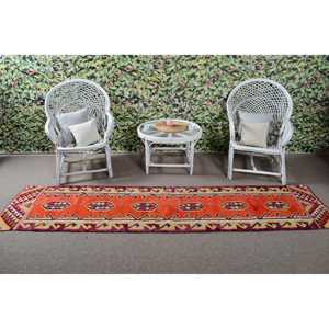 Alfombra vintage de 2.2x9.3 pies, alfombra turca tipo runner, alfombra con lunares naranja y morados - Product Image 3
