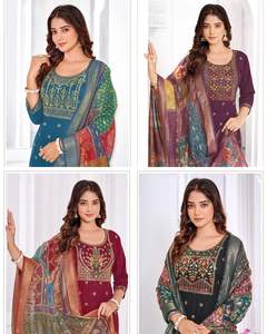 À la mode 14kg rayonne Kurti pantalon & Dupatta avec broderie lourde travail belle couleur robe forte demande vente incroyable pour les adultes - Product Image 2