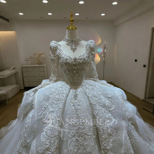 Jancember JJ52 Robe de mariage <span class=keywords><strong>empire</strong></span> à longue traîne en dentelle à manches longues - Product Image 3