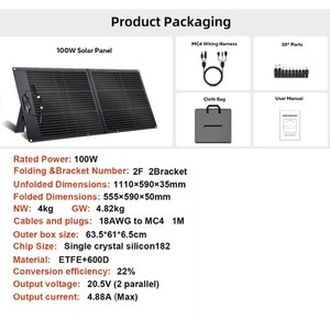 100W Foldable <b>Solar</b> <b>Panel</b> Monocrystalline 23.7% Efficiency <b>Portable</b> <b>Solar</b> Charger with Carry Bag for RV Camping Outdoor - Product Image 5