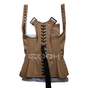 Corset de maintien lombaire robuste en coton beige à baleines en acier avec bretelles, style Steampunk, pour femme - Product Image 2