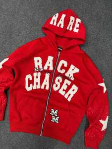 Streetwear Graphic French Terry Washed <b>pink</b> Patch Embroidery Zip <b>Hoodie</b> Cropped Patchwork Distressed Embroidered Zip up <b>Hoodie</b> - Product Image 3