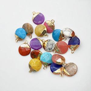 12 MM Round <b>Rose</b> <b>Quartz</b> Gemstone Gold Electroplated Charms - Disc Gemstone Charm Pendant - 925 Silver Pendant DIY Jewelry - Product Image 3