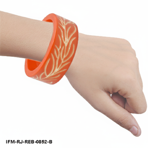 กำไลข้อมือเรซิ่นแกะสลักสีส้มไหม้ สไตล์วินเทจ ลายใบไม้ดอกไม้สลักแบบหนา เครื่องประดับสไตล์โบฮีเมียนสำหรับผู้หญิง - Product Image 3