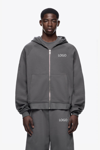 Ensemble survêtement de luxe 2 pièces vente en gros OEM 500GSM sweat-shirt de jogging à capuche zippé lourd surdimensionné avec logo personnalisé pour l'hiver - Product Image 2