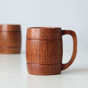 Venta al por mayor Jarras de cerveza de madera Natural hecho a mano Retro taza de madera marrón con asa para café vino cerveza bebidas calientes Navidad - Product Image 1