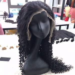 Peluca de cabello virgen recto rizado largo de estilo Premium con extensiones de cabello de peluca frontal de encaje marrón oscuro - Product Image 4