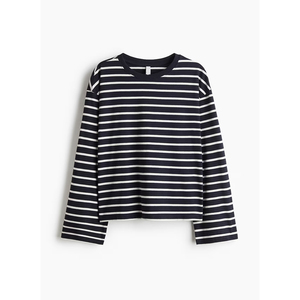 Sweat-shirt à manches longues en coton mélangé rayé pour femme, sweat-shirt sport en jersey tricoté, sweat-shirt à col rond en polaire surdimensionné - Product Image 1