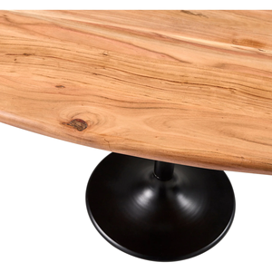 Table de salle à manger moderne de style bistrot, café, restaurant, cuisine, avec base en fonte industrielle de forme ovale, plateau en bois d'acacia, finition naturelle et noire - Product Image 6