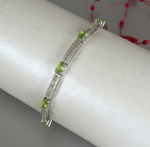 Natural Peridot Stone <b>Charm</b> <b>Bracelet</b> in 925 Sterling <b>Silver</b> Gold Plated Handmade Luxury Jewelry for Women - Product Image 3