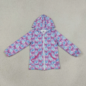 Longlv Girls Hooded Zip-Up <b>Jacket</b> Shirt with Pink Bow Print Full Sleeve Spandex/Polyester Breathable <b>Chinese</b> Style Casual Top - Product Image 2