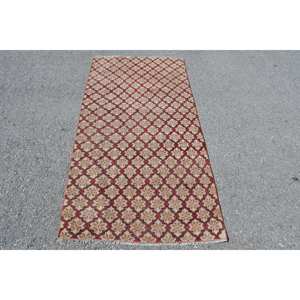 Alfombra de lana clásica Beige roja de 3x5 pies, hecha a mano, área grande, rectángulo turco, patrón de pasillo, diseño abstracto, alfombra de habitación de látex de 10mm - Product Image 1