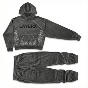 Ensemble de survêtement pour femme 2026, à capuche, uni, en velours 300 g/m², léger, avec strass, velours côtelé, pantalon court ample à chevilles pour streetwear - Product Image 5