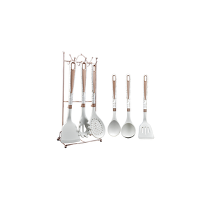 7-PCs Imported <b>Silicone</b> Kitchen Utensil Set White Golden Handles Heat Resistant Dishwasher Safe Ergonomic Handle Cooking <b>Tools</b> - Product Image 3