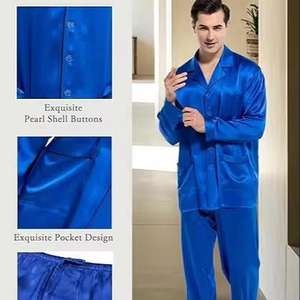 Ensembles d'été élégants en soie et coton pour hommes avec shorts, pyjamas et chemises pour vêtements de nuit et tenues décontractées – Pyjama en soie - Product Image 6