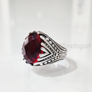 Wholesale <b>Mens</b> <b>Ring</b> Natural AAA Red Garnet Gemstone January Birthstone <b>Ring</b> Arabic Father's Day Jewelry 925 Sterling Silver <b>Ring</b> - Product Image 2