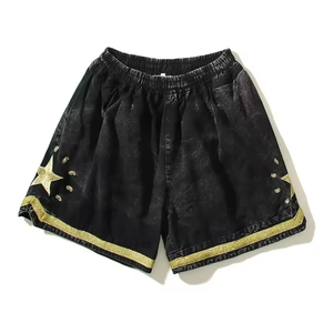 Lavage à l'acide sérigraphie esthétique vêtements de sport décontractés vêtements de sport d'été pour hommes coton Gym court Streetwear basket-ball Shorts - Product Image 2