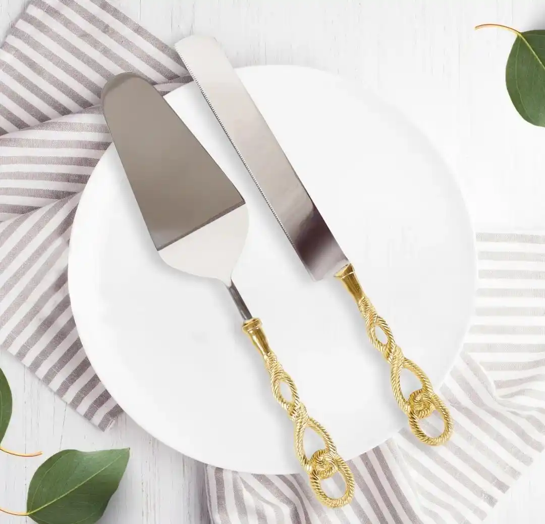 Cake Server And Cake Knife Brass And Stainless Steel For Birthday Party And Wedding