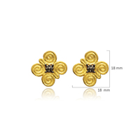 Black Ink Flower Design Vintage türkische handgemachte Großhandel 925 Sterling Silber 22 Karat Gold Ohr stecker