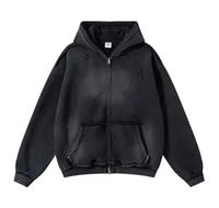 Nouvelle mode Double fermeture éclair Vintage Hoodies personnalisé Streetwear acide fermeture éclair lavé 450 GSM pull à capuche