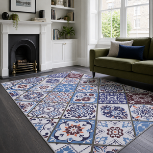 Tapis lavable géométrique RW4002 Trellis Navy de Rug Weavers, chenille lavable, 10 tailles, vente en gros, dropshipping - Product Image 3