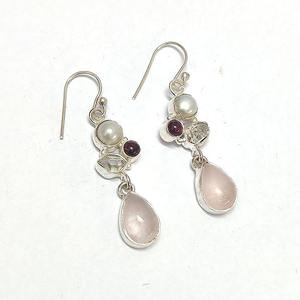 100% naturel Rose quartz poire perle herkimer diamant pierre précieuse 925 argent Designer Dangle 4.6 cm boucle d'oreille 7.66 gms bijoux - Product Image 3