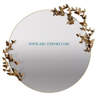 Papillon Concevant Métal Antique Fantaisie Mur Miroir Forme Ronde En Gros Fabriqué À La Main Moderne Suspendu Miroir Mural D'indien