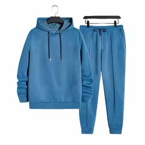 Nouveauté Ensemble de survêtement en molleton uni pour homme, grande taille, 100% coton, manches longues, à capuche, séchage rapide, respirant, décontracté, pour l'entraînement - Product Image 1