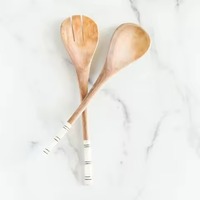 Juego de Cubiertos para Ensalada de Madera Natural Ecológica, Apto para Lavavajillas, para Ensaladas, Sopas y Frutas Condimentadas