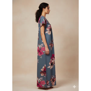 Chemise de nuit longue confortable pour femme Alpine, en tissu tissé, manches courtes, longueur intégrale avec poche latérale, vêtements d'intérieur pour femme - Product Image 1