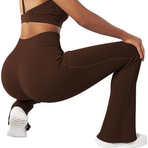 กางเกงโยคะทรงบานเอวสูงผ้าริบสำหรับผู้หญิง |   กางเกงออกกำลังกายมีกระเป๋าข้าง รับผลิตแบบ OEM - Product Image 3