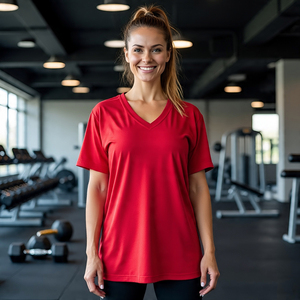 Mujeres Jogging verano gota hombro camiseta 100% algodón poliéster cuello en V camiseta Top señoras Oversize manga corta Camiseta Mujer - Product Image 3