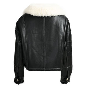 Chaqueta Bomber de Invierno para Mujer de Alta Calidad, Nuevo Diseño con Cuello en V, Cuero Vacuno Genuino, Transpirable, Tejida, Cortavientos y Calefactable - Product Image 2