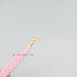Pinzas de extensión de pestañas de acero inoxidable profesional de alta calidad, fabricante personalizado, punta de fibra, Color rosa - Product Image 4