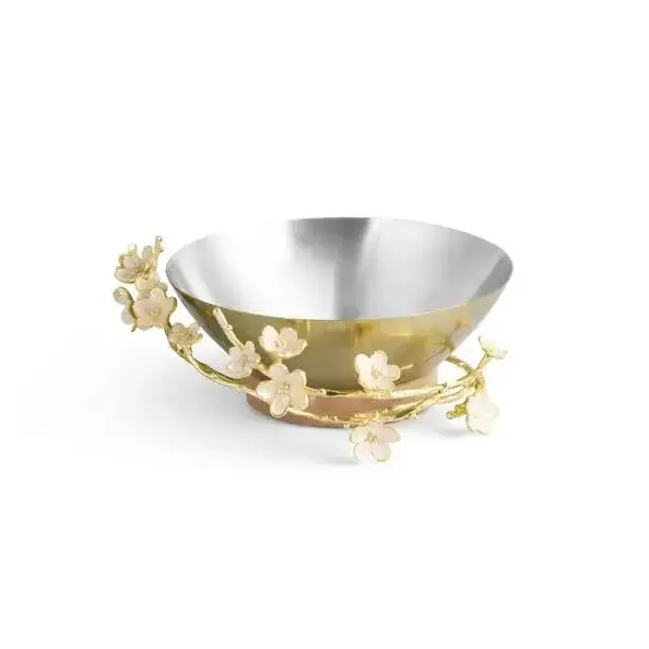 Top Trend ing Aluminium Bowl on Stand mit Gold Blumenmuster Aluminium Blumen dekoration Hot Selling und Neuankömmlinge