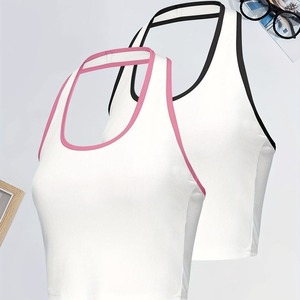 Femmes été printemps vêtements 2 Pack respirant décontracté débardeurs grande taille contraste garniture sans manches licou cou t-shirt - Product Image 4
