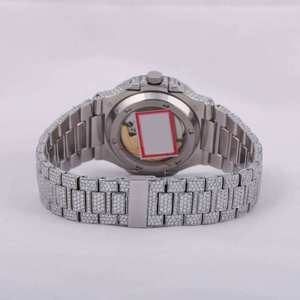 Reloj con caja de metal dorado y plateado de cuarzo con diamante completo para hombre con esfera redonda, accesorios de moda al por mayor con caja de regalo - Product Image 5