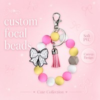 PDD Custom Pastel Bow Silicone PVC Beads Keychain Wristlet DIY Beadable Pen Charm Gift Making Accessories Sport Focal Beads